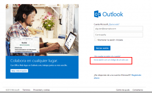 Código de acesso único no Outlook.com
